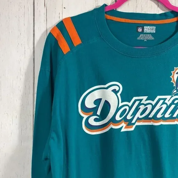 Miami Dolphins NFL Team Apparel Long Sleeve Shirt 2XL Teal Orange Football Fan - Picture 3 of 13